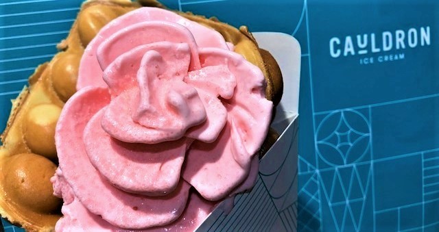 The H20 Rose ice cream puffle cone. Dream manifested.