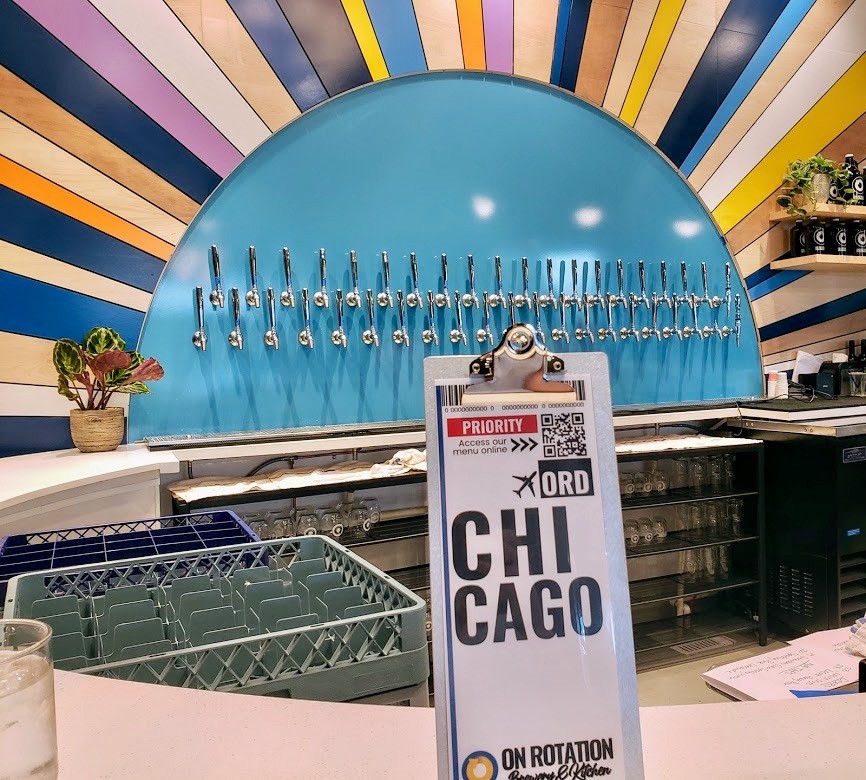 Boarding passes serve as table toppers and menus at the new On Rotation Brewery and Kitchen near Love Field.
