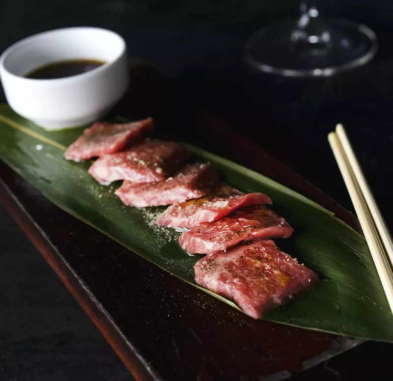 Image: Uchiba's wagyu beef on Japanese river rock, $17.50.