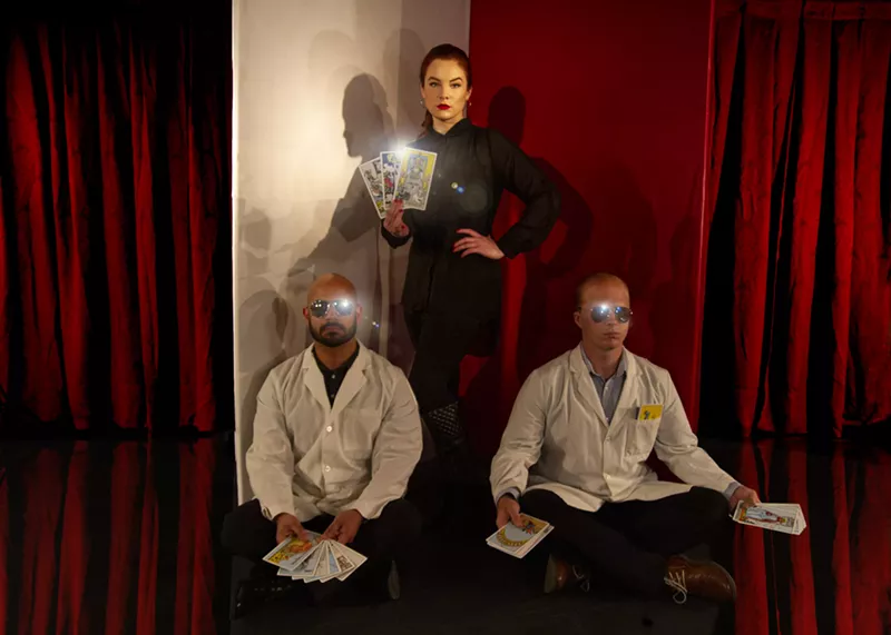Image: The cast of Red Chariot (Jovane Caamaño, Molly Searcy and Dean Wray), a mind-bending production at Undermain Theatre.