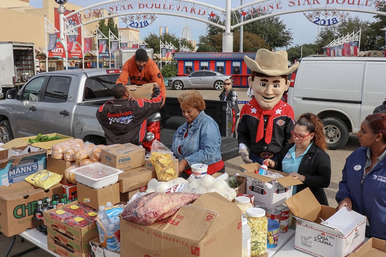 The State Fair of Texas asked vendors to save their food for staff members of area shelters and pantries to pick up today.