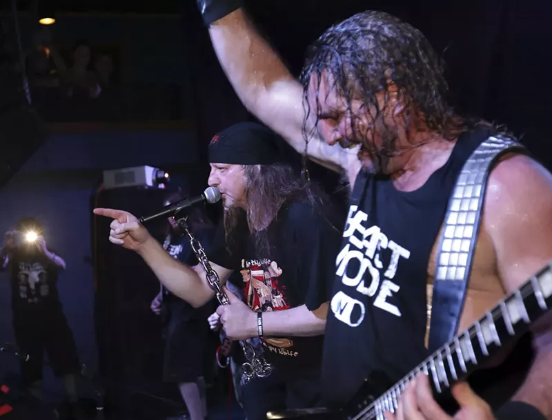 Image: The late Bruce Corbitt (left) and Scott Shelby slayed with metal band Warbeast. The band is now picking up where it left off.