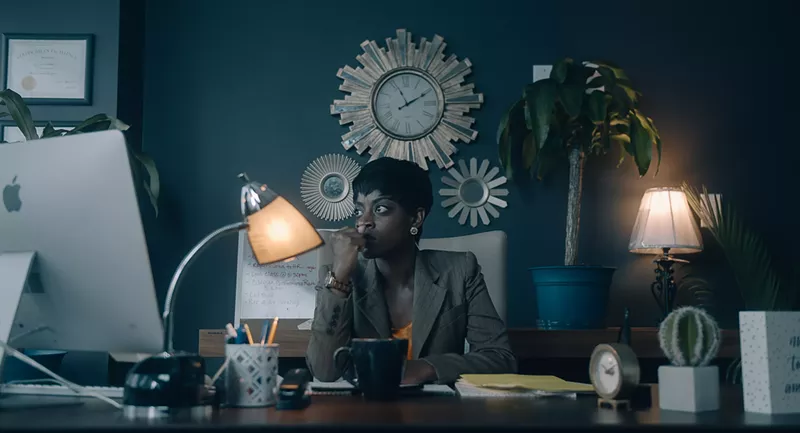 Image: Claire, played by Brittney Bluitt, agonizes over her department's declining sales, which may lower her executive compensation in the second season of the dramedy series #WASHED.