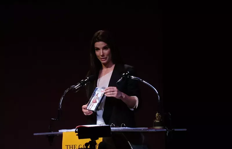 Image: Sandra Bullock receiving a Best Actress award at the 2010 Razzies for All About Steve.