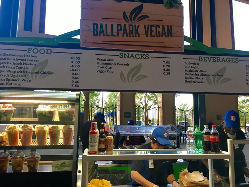 Image: The Ballpark Vegan stand at Globe Life Park proved so popular last year that it came back with even more dishes. PETA recently named Globe Life Park the most vegan-friendly ballpark in the U.S.