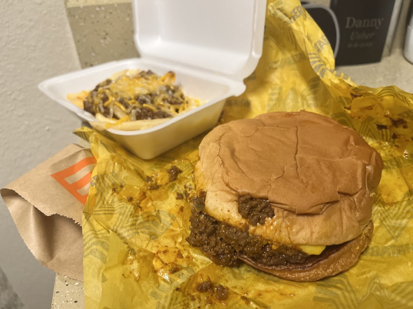 Whataburger's Chili Cheese Burger and Fries. It doesn't look pretty, but looks aren't everything.