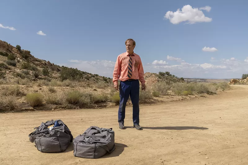 Image: Jimmy McGill, played by Bob Odenkirk, is stranded in a desert with $7 million in cash toward the end of the fifth season of the AMC series Better Call Saul.