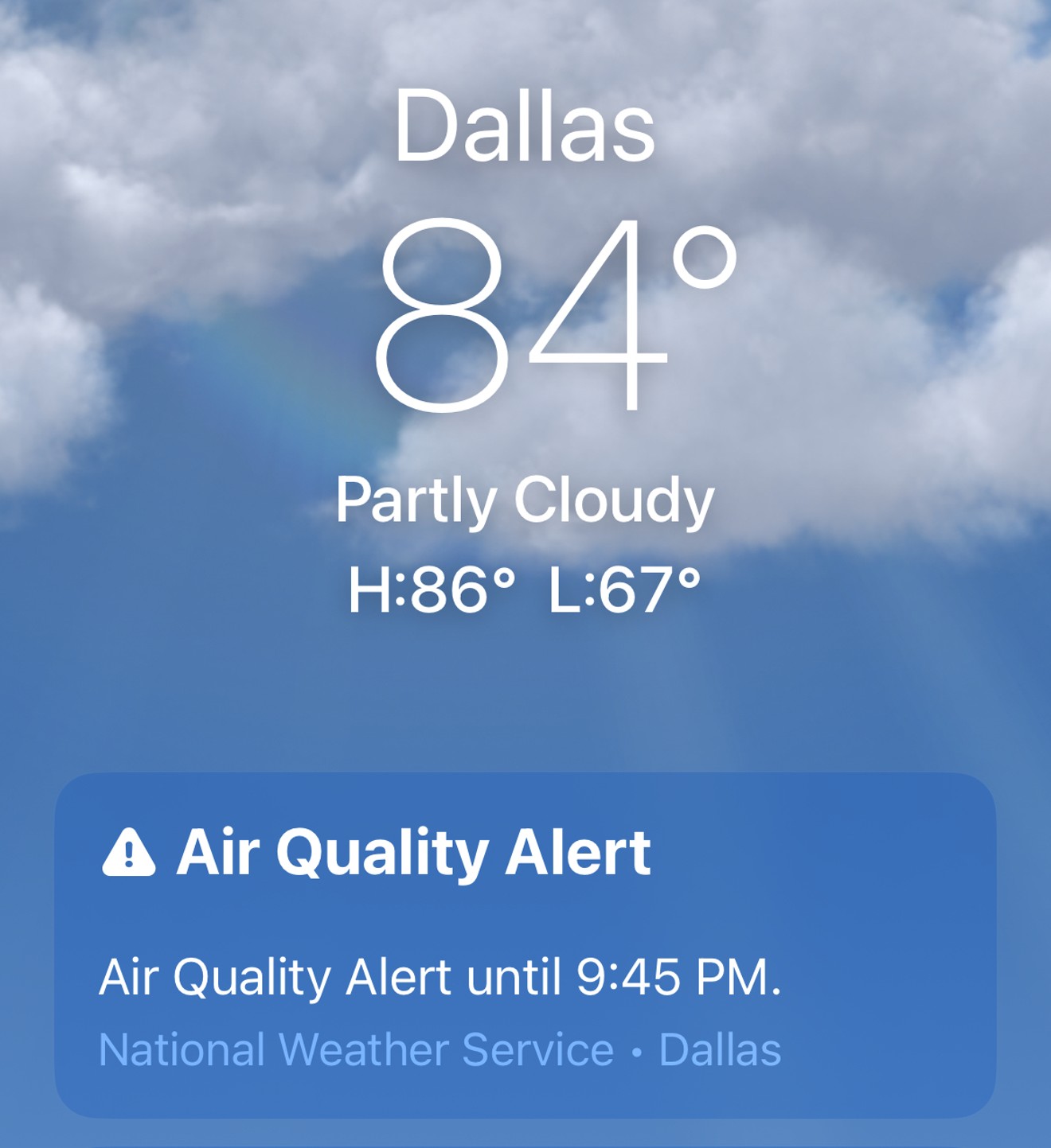 There's an official "Air Quality Alert" in Dallas until 9:45 p.m. Tuesday.