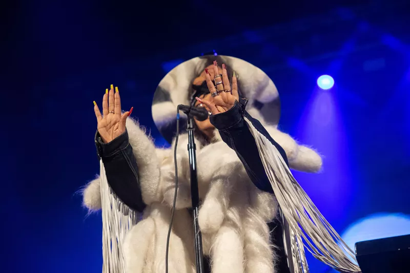 Image: Erykah Badu celebrated her birthday bash in her signature mirrored top hat back in February at The Factory. Did Beyoncé steal her look?