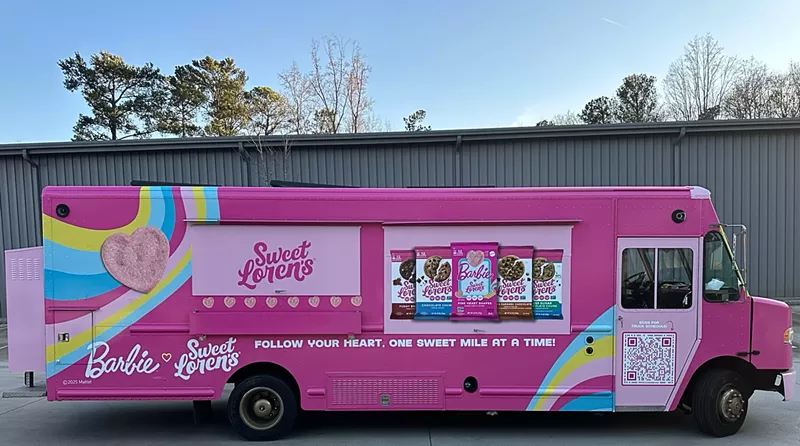 Image: the barbie and sweet loren's pink cookie truck