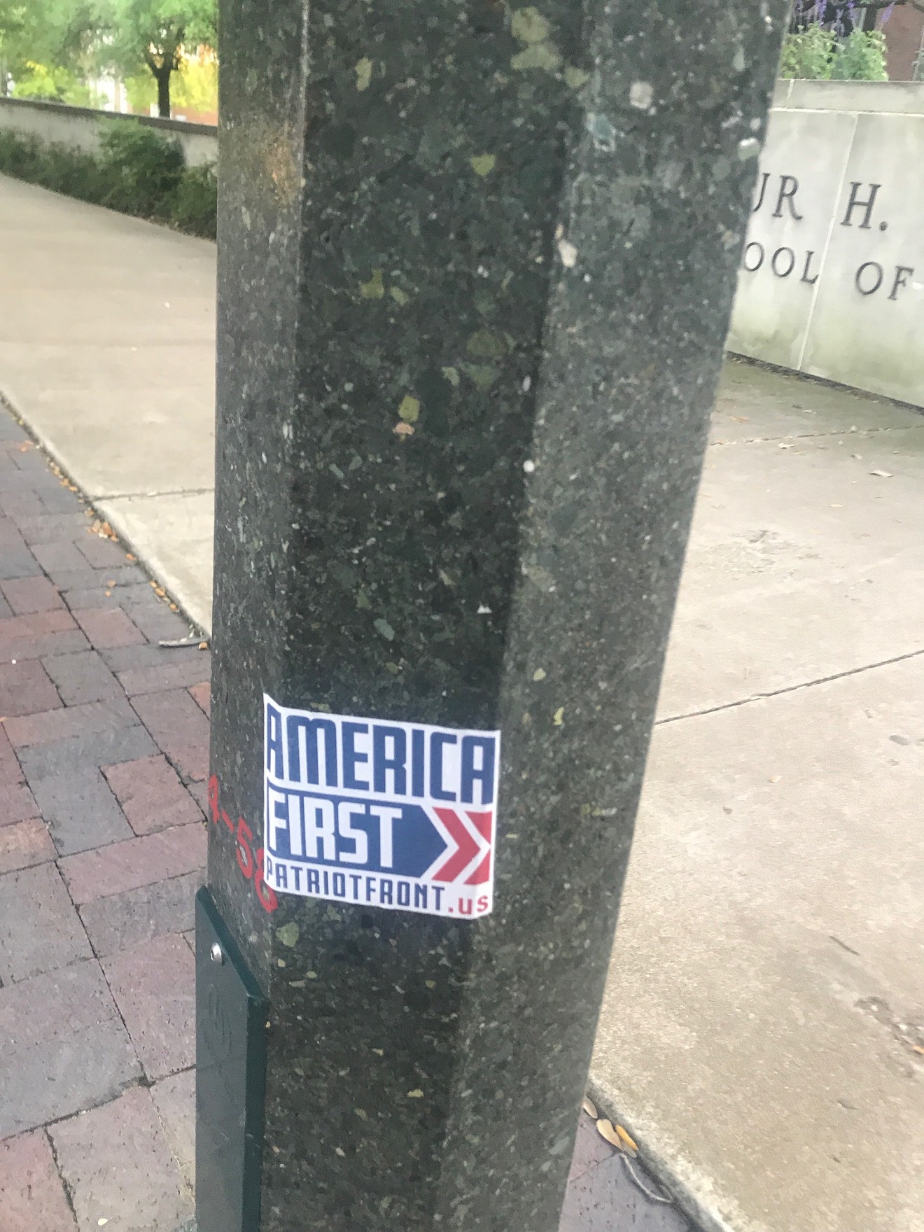 The white supremacist group Patriot Front posted stickers on campus at Southern Methodist University on April 21.