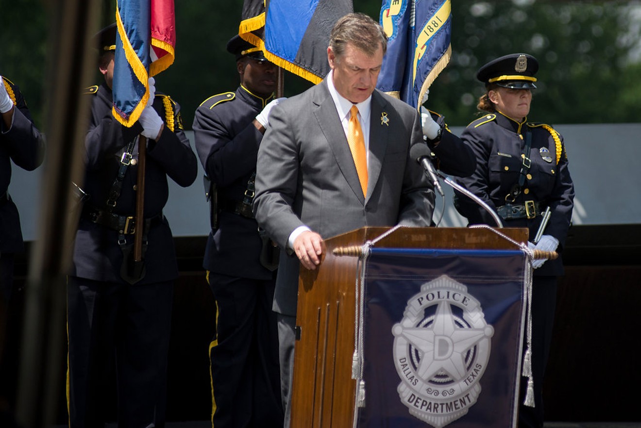 Mike Rawlings spoke at Dallas' annual police memorial service earlier this month.