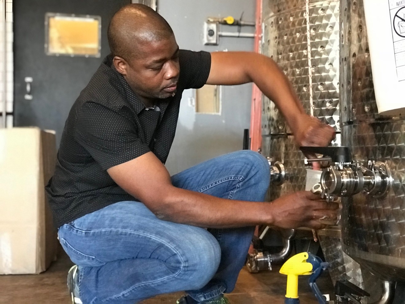 Barrett Tillman checks on a saison called Gypsy Forest — made with hickory bark, cinnamon bark and geisha leaves — that he's brewing at Small Brewpub as part of a new subscription beer program he's launching there this summer.
