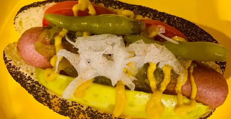 Image: The Chicago dog with sport peppers and mustard for $6.50