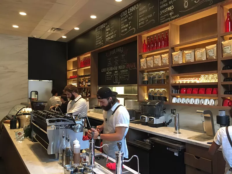 Image: Like its other locations, the bar design at the new Ascension in Thanksgiving Tower is simple but full of the latest in coffee equipment technology.