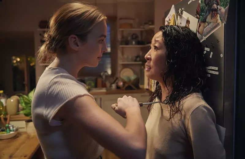 Image: Jodie Comer (left) plays Villanelle, the aptly named villain who's a deranged Russian assassin, and Sandra Oh is Eve Polastri, the British-born, American-raised MI6 officer who is tracking her prey, in Killing Eve.