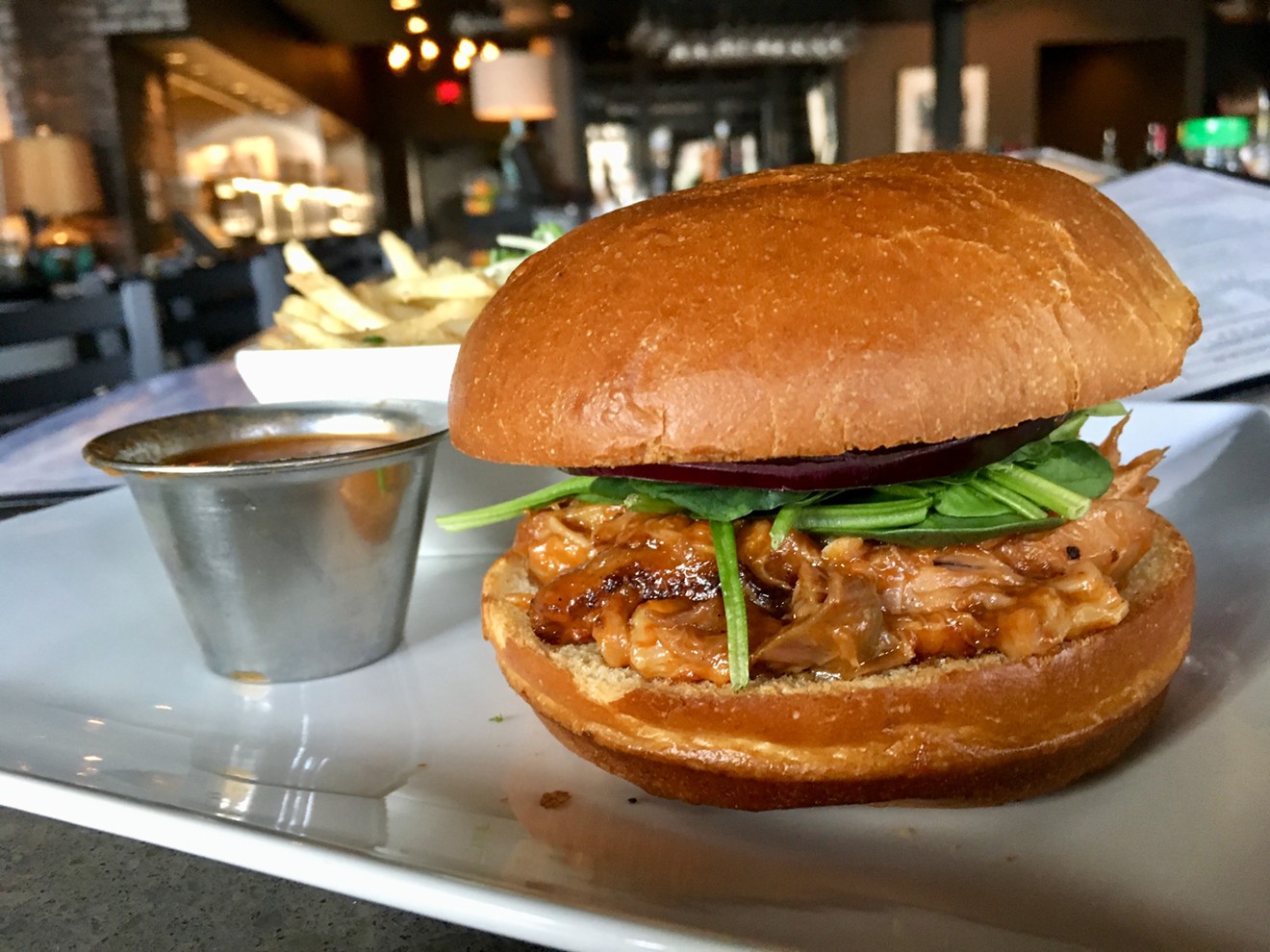 The simple pork osso bucco sandwich at Terilli's for $13.80