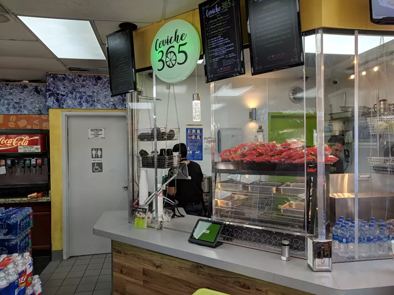 Image: Ceviche 365 sits in the right-hand corner of the Shell convenience store at I-35 and Royal Lane.