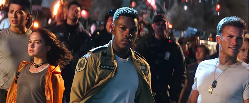 Image: The cast of Pacific Rim Uprising includes (from left): Cailee Spaeny as Amara, John Boyega as Jake and Scott Eastwood as Nate.