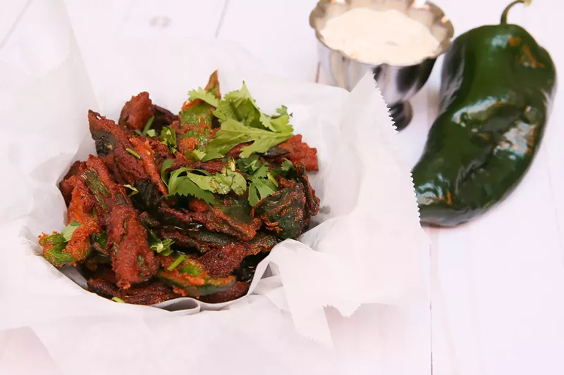Image: Lucky Cat Vegan's poblano fritters with tomatillo ranch