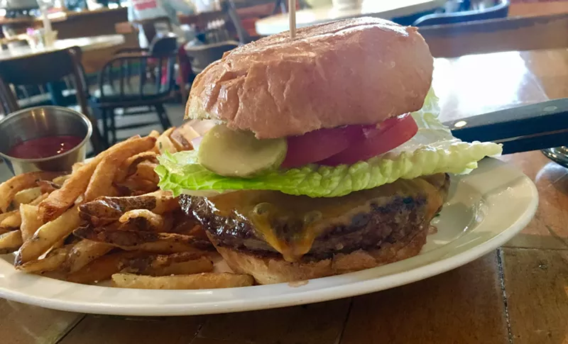 Image: Choose your own cheese at Oddfellows, but cheddar melts beautifully on the short-rib-meets-brisket patty ($15 with fries).