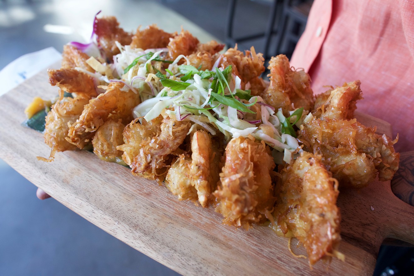 Tropical standbys like coconut shrimp don't break new ground but are a solid choice.