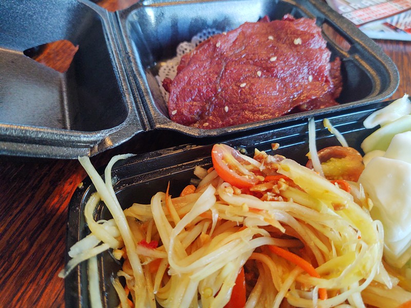 Beef jerky and papaya salad from Zaap.