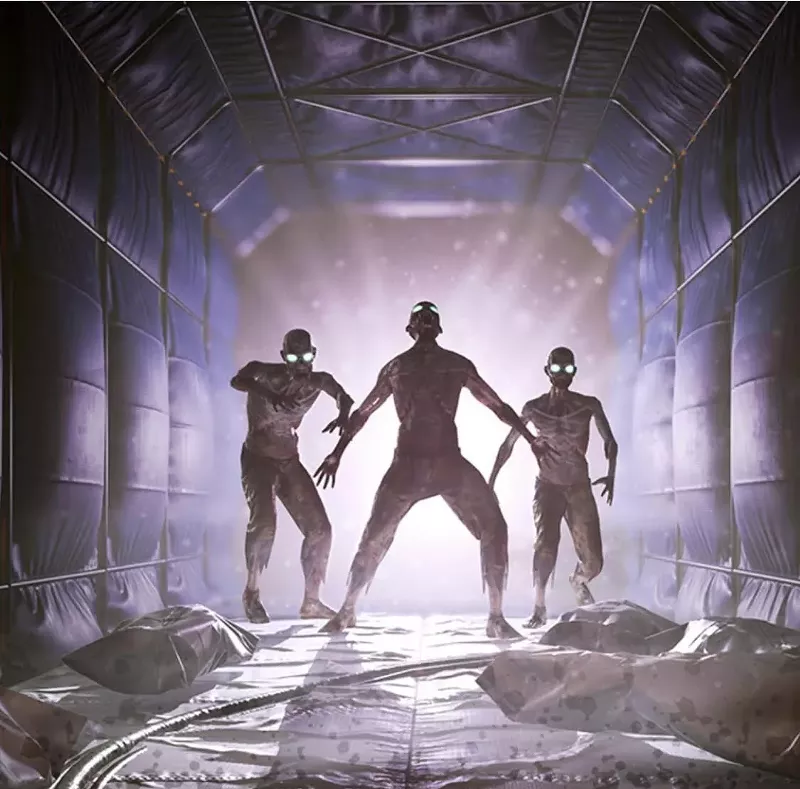 Image: Waves of undead armies are sent by a sinister new world order to stop you from finding a cure in Outbreak Origins, one of five virtual experiences available at Zero Latency VR.