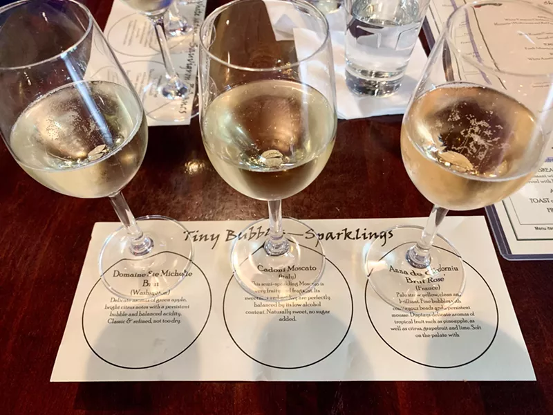 Image: a flight of sparkling water at Zin Zen in McKinney
